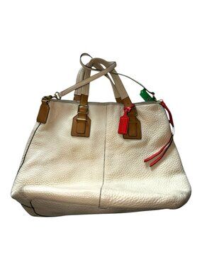 Coach Madison Phoebe Parchment Beige Pebbled Leather Shoulder Bag Tote 25304